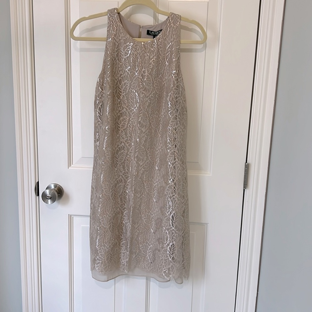 Lauren by Ralph Lauren Women's Metallic Shift Dress - Beige